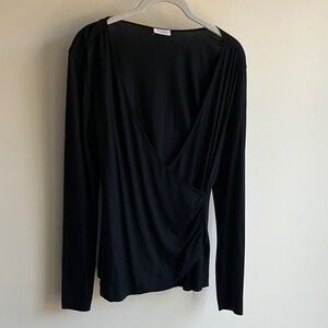 Akris Punto Black Long Sleeve V Neck Wrap Top Size 10 US/42 European EUC